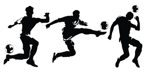Football Player Vector Set, Action Silhouettes of Athletes.
