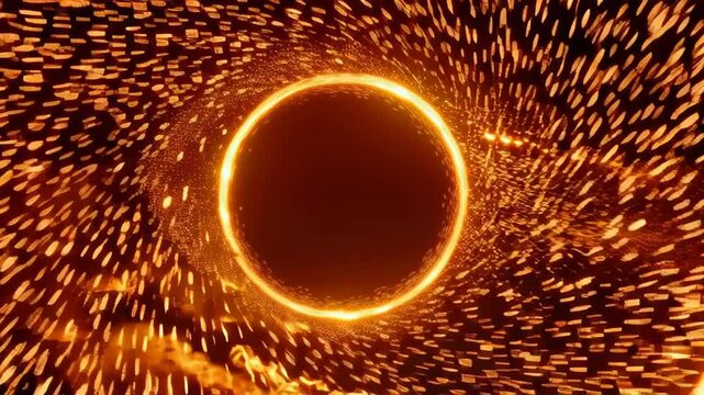 In the absolute void of deep space, a perfect circle of fire materializes. 
