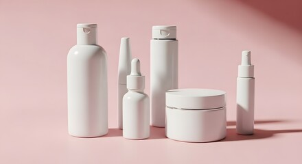 Blank cosmetic packaging: lotion bottle, dropper bottle, and cream jar 