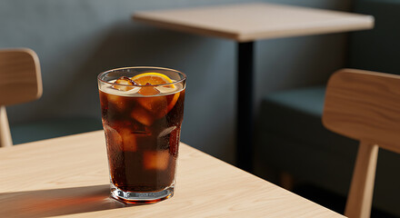 Iced Coffee with Orange Slice, Minimalist Cafe Setting