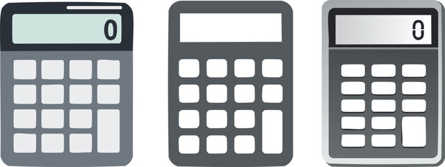 Vector Set of Modern Calculator Icons with Rounded Corners and Minimalist Design in Black and Gray Tones on a Clean White Background

