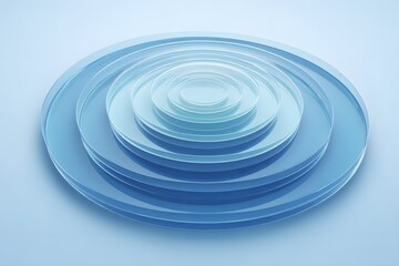 Abstract art of concentric circles with different layers, exuding calmness, with soft blue colors