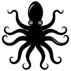 Obraz premium Simple Black Octopus Silhouette with Eight Tentacles on a White Background