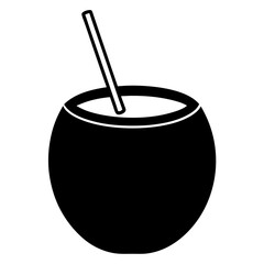 Minimalist Coconut Drink with Straw Icon in Black and White