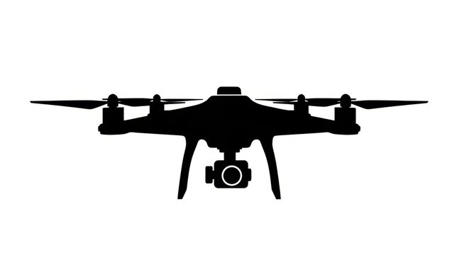 Black Drone with Camera Silhouette in White Background