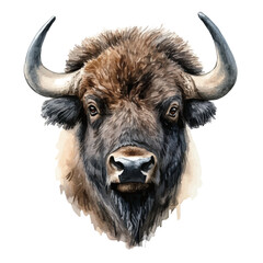 Buffalo, watercolor illustration vector, isolated on a white background.
