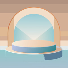 Minimal Circle Stage Mockup in Pale Blue, White & Warm Tan