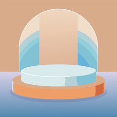 Minimal Circle Stage Mockup in Pale Blue, White & Warm Tan