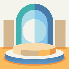 Minimal Circle Stage Mockup in Pale Blue, White & Warm Tan