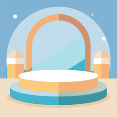 Minimal Circle Stage Mockup in Pale Blue, White & Warm Tan