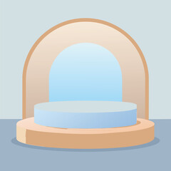 Minimal Circle Stage Mockup in Pale Blue, White & Warm Tan