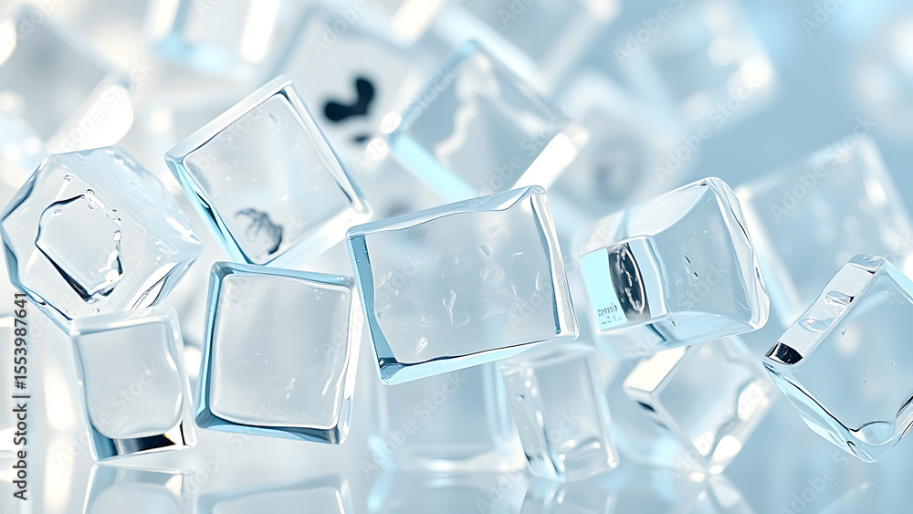 Poster multiple different sized and shaped clear glass pieces with irregular edges on transparent backgroun