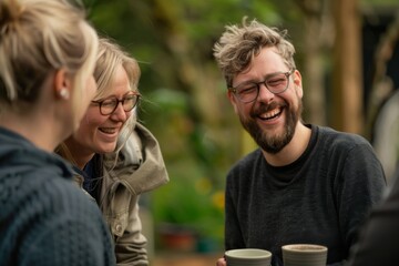 Group of diverse friends having a coffee break together in a coffee shop