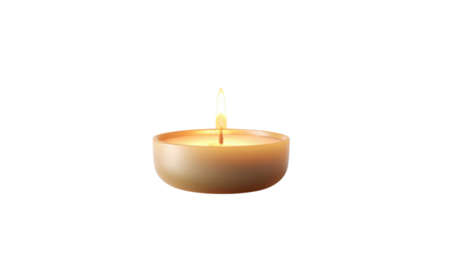 Single lit tea light candle with a warm flame isolated on transparent background - Powered by Adobe