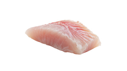 Fresh raw white fish fillet with visible muscle fibers isolated on transparent background