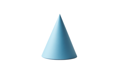 A single blue cone geometric shape isolated on transparent background