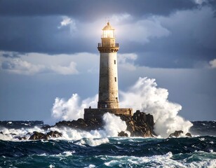Lighthouse amidst stormy waves