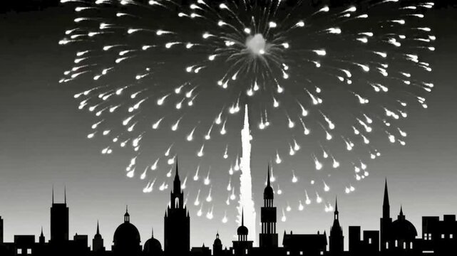 Black and White Video of a Fireworks Show