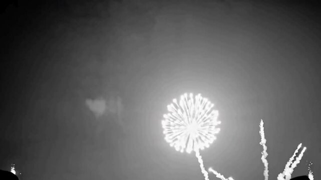 4K UHD Video of a Fireworks Show Captured in Black and White