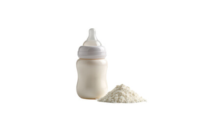 Baby bottle with milk and powdered formula isolated on transparent background