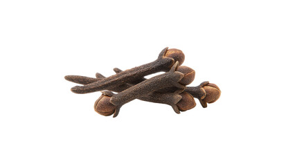 A pile of dried whole cloves spice isolated on transparent background