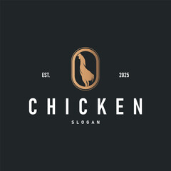 Chicken logo design with a minimalist black silhouette concept as a symbol of the livestock farming concept, a symbol of a product or business brand illustration template