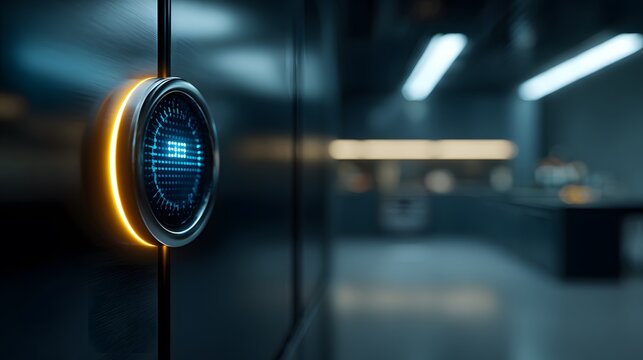 Ai controlled clock interface smart fridge screen futuristic kitchen custom ambient lighting high demand smart home appliance digital time display realistic human eye perspective  