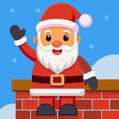 Cheerful Cartoon Santa Claus Waving Hand Red Suit White Beard Smiling.