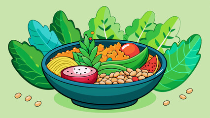 Colorful Healthy Bowl with Dragon Fruit Vegetables and Beans.