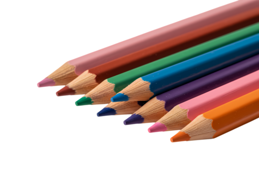 Vibrant Colored Pencils Arranged on White Background isolated on transparent background