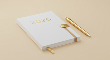 Elegant 2026 planner with golden details, ideal for future plans and scheduling