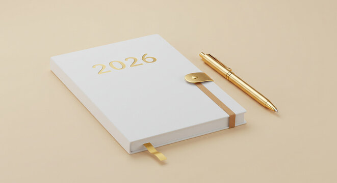 Elegant 2026 planner with golden details, ideal for future plans and scheduling