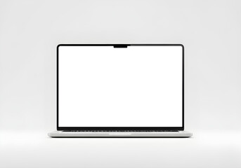 Modern silver laptop with a blank white screen, ideal for adding your content or design.