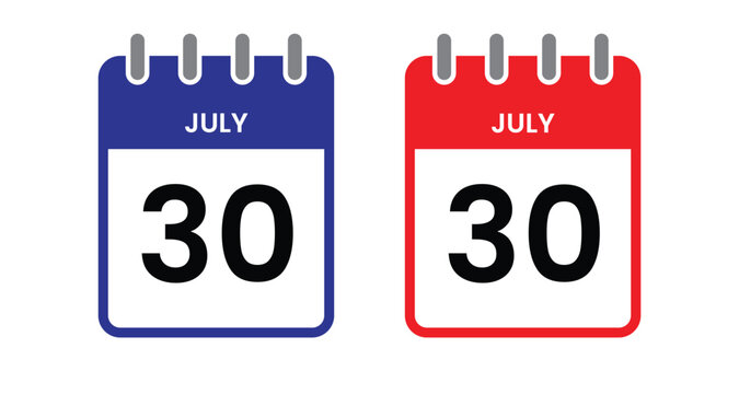 30 July - Calendar icon and template, Friendship Day, white background