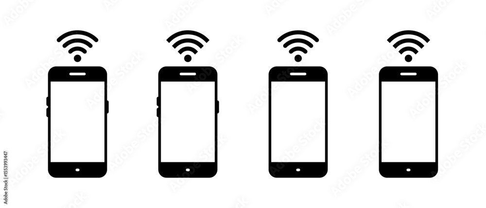 Aufkleber wifi signal network with mobile phone icon set. wireless connection sign symbol