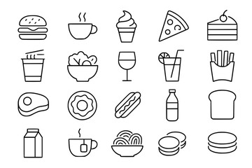 Food & Drink Line Icons: Restaurant, Cafe & Cuisine Vector Set