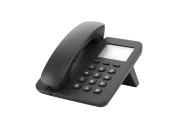 Black Corded Desk Phone with LCD Display isolated on transparent baackground