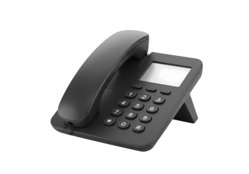 Black Corded Desk Phone with LCD Display isolated on transparent baackground