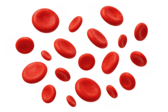 Red blood cells are flowing on a transparent background, representing the circulatory system and health - Powered by Adobe