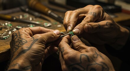 Skilled Hands Craft Exquisite Emerald Ring, A Masterful Jewelers Touch.