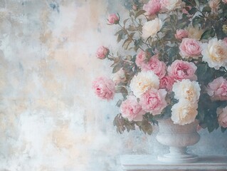 Elegant Pastel Roses in Vintage Vase on Textured Background