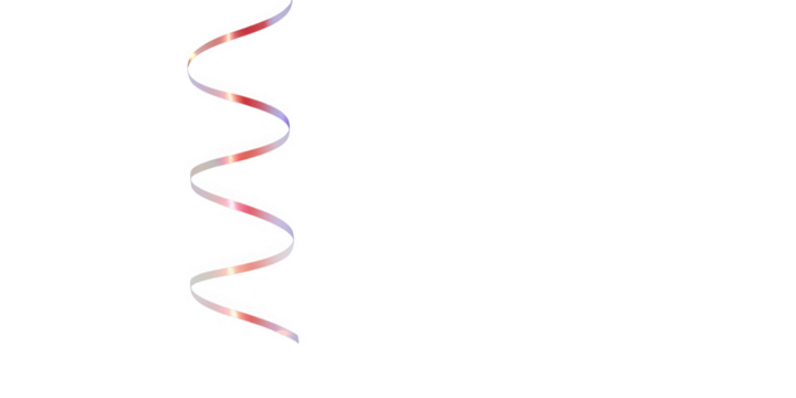 A single red and white curled ribbon streamer isolated on transparent background