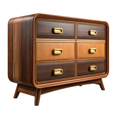 Mid century modern wooden chest of drawers isolated on transparent background