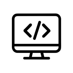 Simple Outline Monitor with Coding Symbol Icon Design for Developer