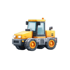 Fototapeta premium Cartoonish yellow and gray utility tractor with chunky tires, detailed front grill and small cabin