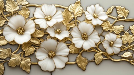 Ornate floral design with gold accents.