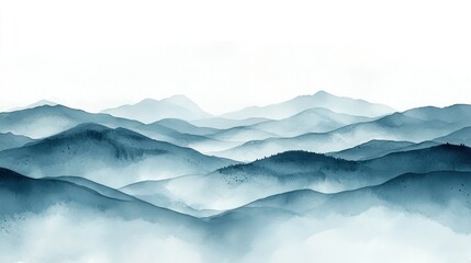 Fototapeta premium Misty mountain range, soft blue-gray hues
