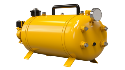 Yellow air compressor on a transparent background featuring industrial equipment