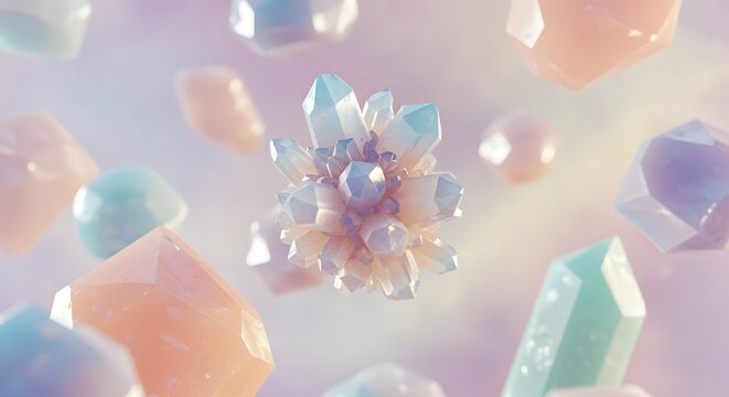 Pastel colorful crystals isolated on background