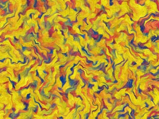 Vibrant abstract background with swirling, impasto-style texture in warm yellow, red, and blue hues.